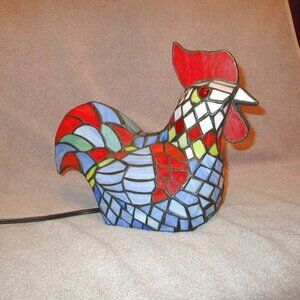 Vtg Tiffany Style Stained Glass Rooster Accent Lamp Bird Night Light Off Switch